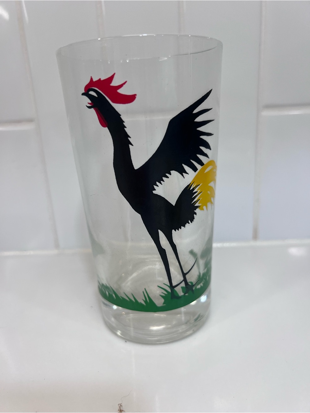 Vintage Federal Black Rooster Crowing Tumbler High Ball Glass 5”